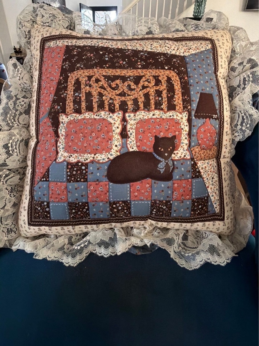 Vintage Quilted Cat Pillow - Music Box Pillow, Plays “Memory” from CATS
